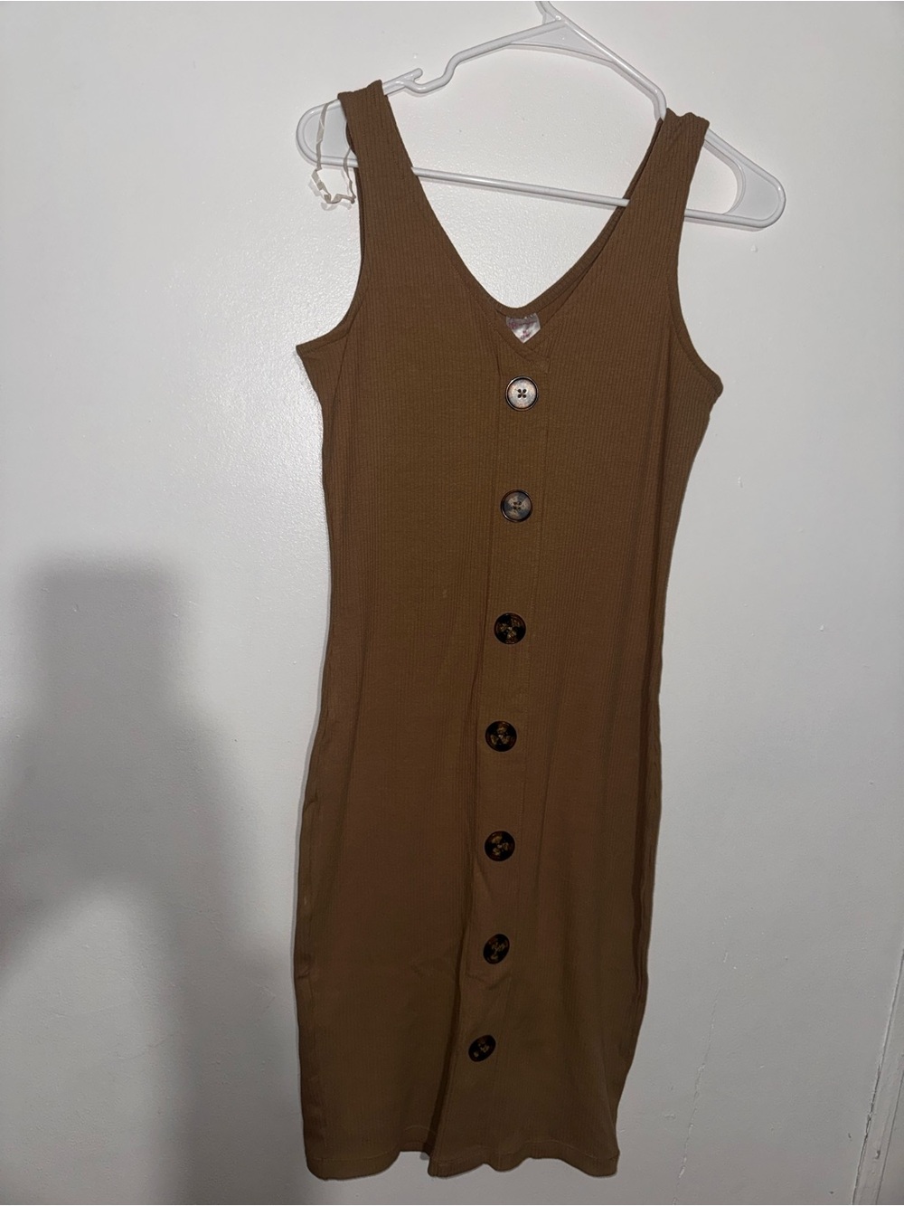SOLD Sleeveless Brown Button-Front Ribbed Dress